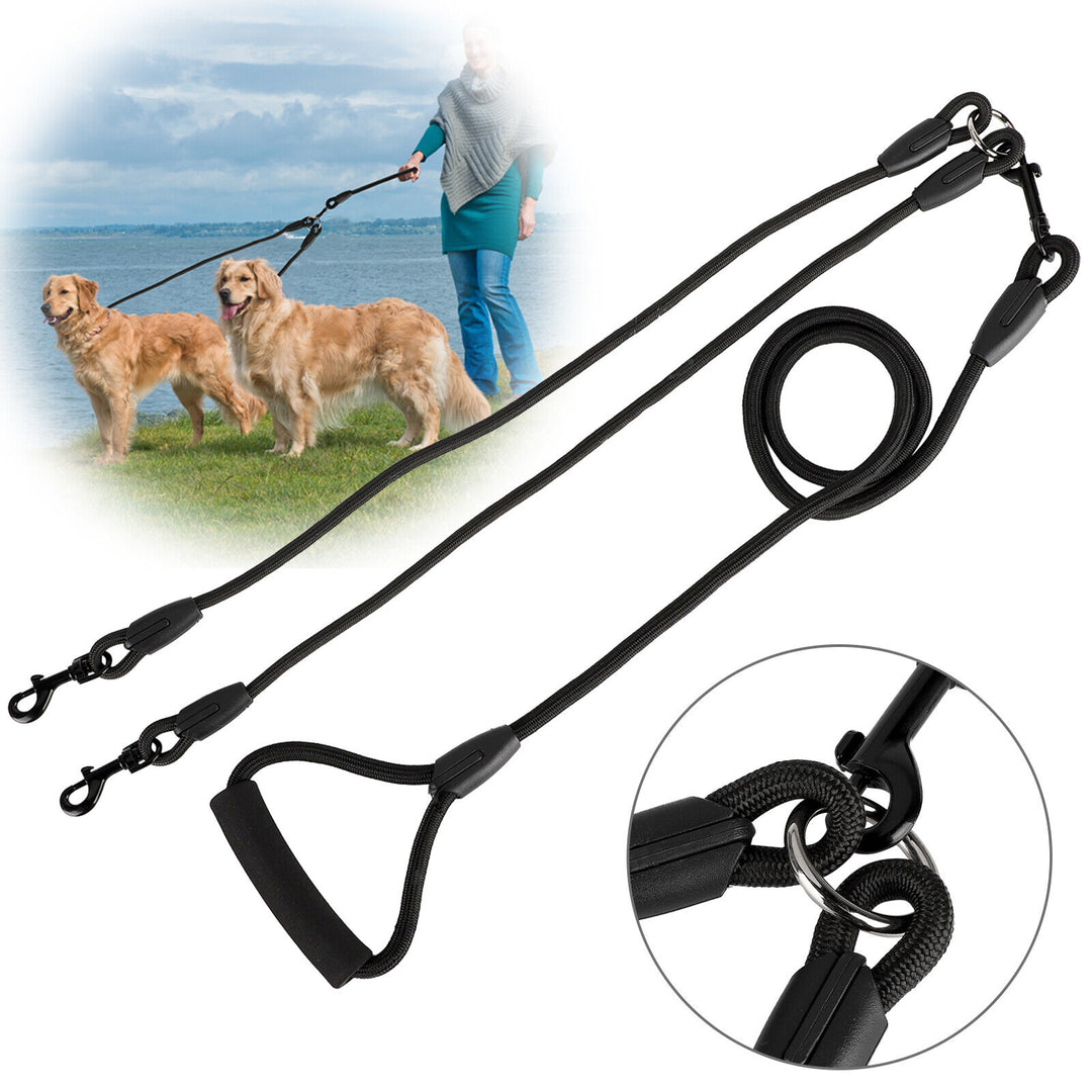 Double Dog Leash Dual-Headed Traction Rope No Tangle Strong Durable for Two Dogs