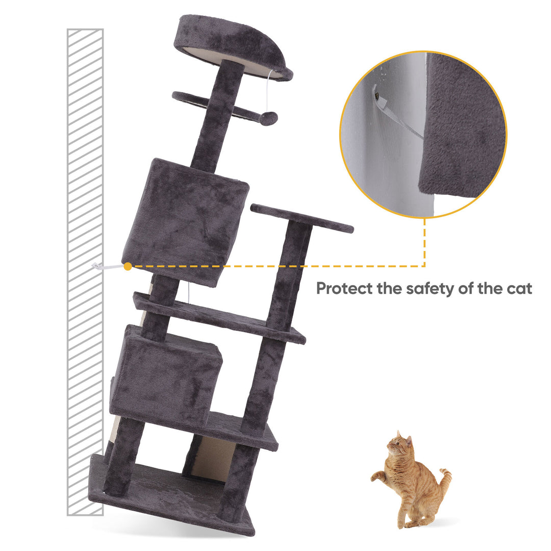 55" Cat Tree Tower Activity Center Large Playing House Condo for Cat Rest Gray