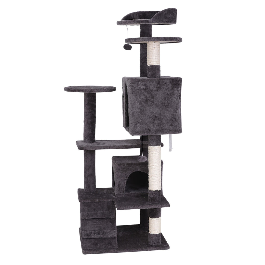 55" Cat Tree Tower Activity Center Large Playing House Condo for Cat Rest Gray