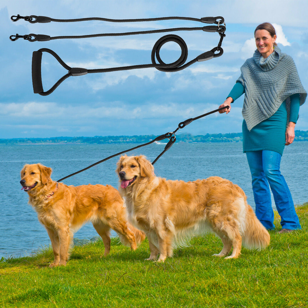 Double Dog Leash Dual-Headed Traction Rope No Tangle Strong Durable for Two Dogs