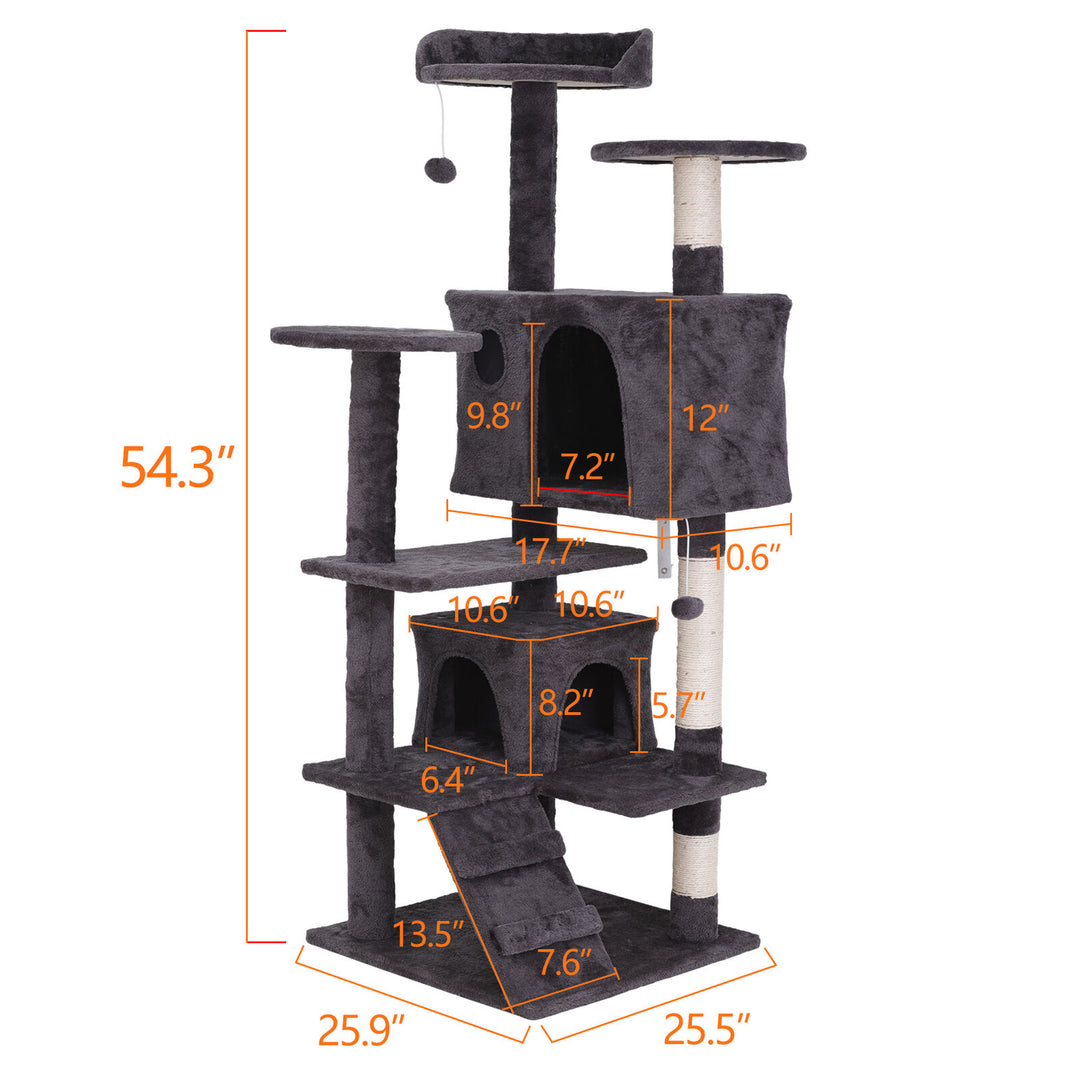 55" Cat Tree Tower Activity Center Large Playing House Condo for Cat Rest Gray