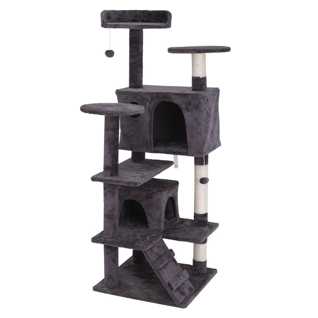 55" Cat Tree Tower Activity Center Large Playing House Condo for Cat Rest Gray