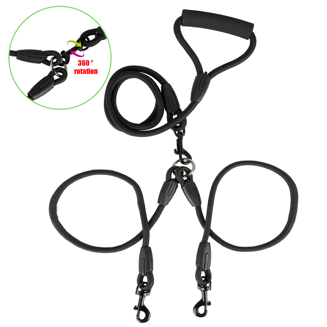 Double Dog Leash Dual-Headed Traction Rope No Tangle Strong Durable for Two Dogs