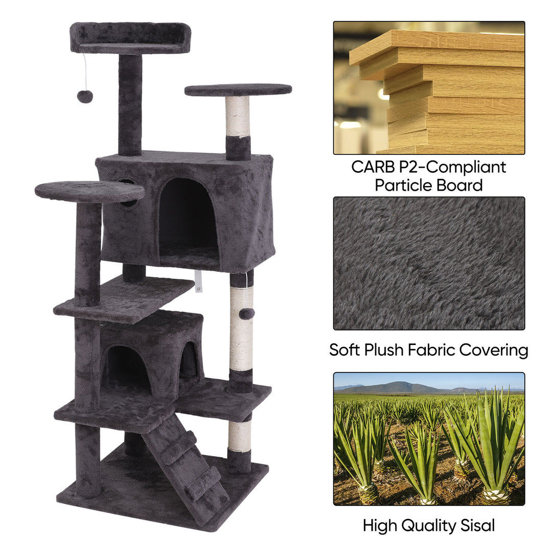 55" Cat Tree Tower Activity Center Large Playing House Condo for Cat Rest Gray