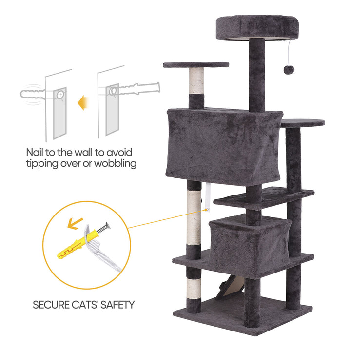 55" Cat Tree Tower Activity Center Large Playing House Condo for Cat Rest Gray