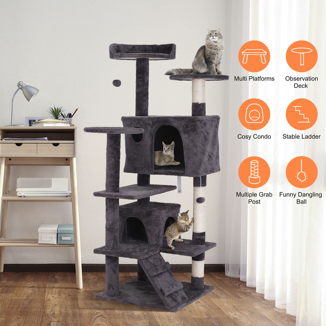 55" Cat Tree Tower Activity Center Large Playing House Condo for Cat Rest Gray