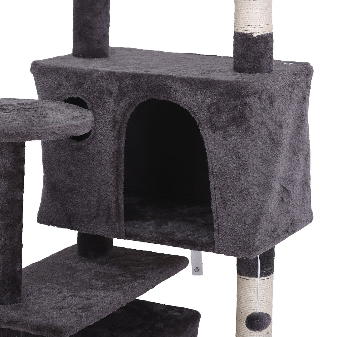 55" Cat Tree Tower Activity Center Large Playing House Condo for Cat Rest Gray