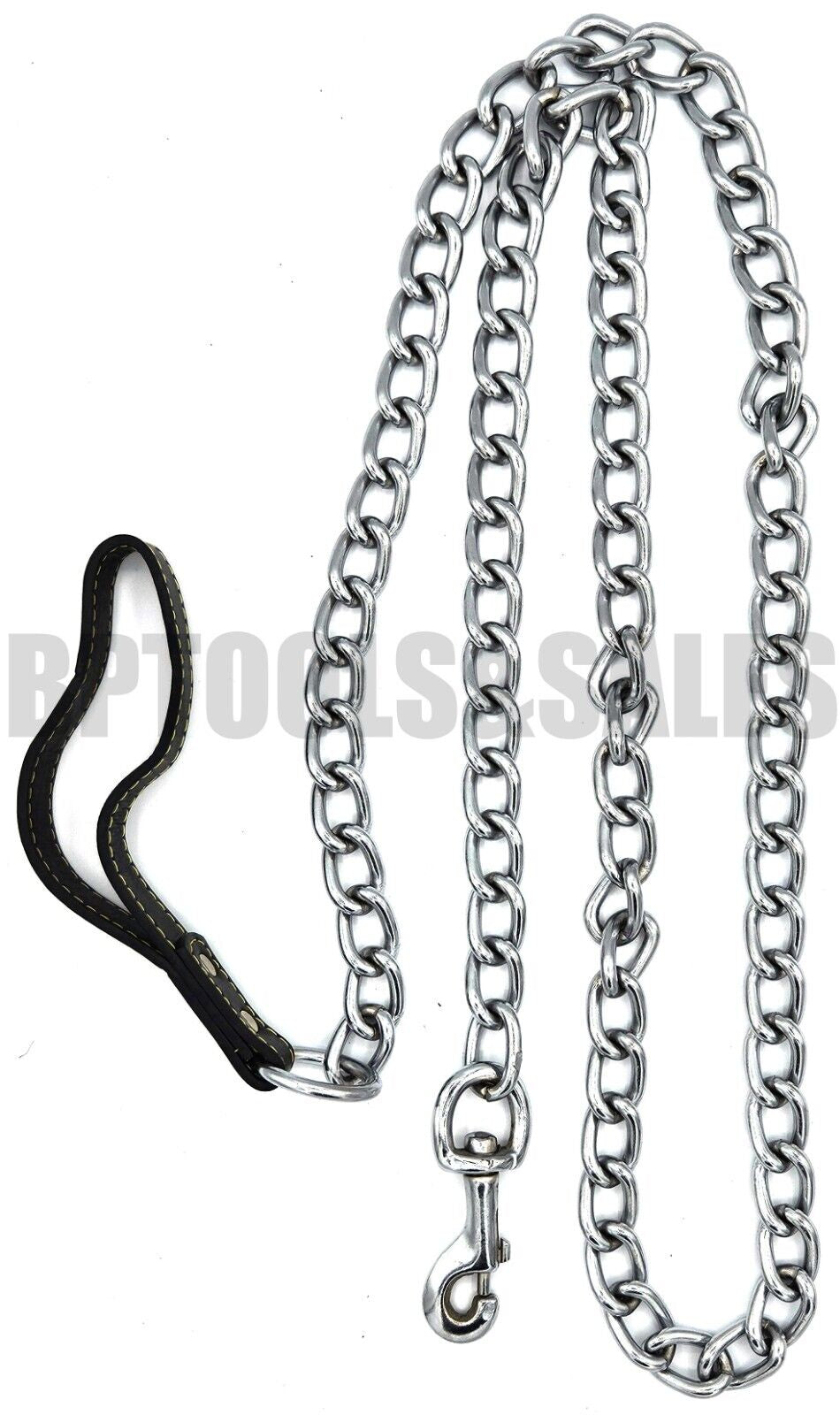 72" Heavy Duty Chrome Chain Dog Pet Leash W/ Black Leather Strap Strong Holding