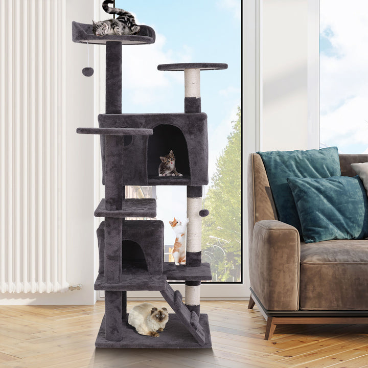 55" Cat Tree Tower Activity Center Large Playing House Condo for Cat Rest Gray